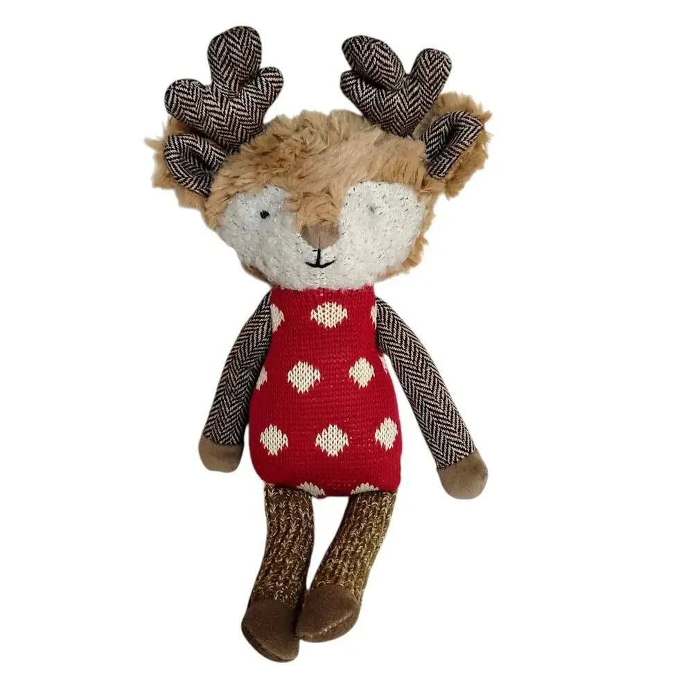 🎄🦌Anthropologie Sock Monkey🐒 Reindeer Moose Plush 15.5